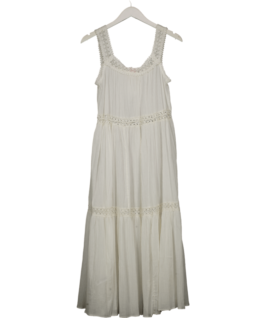 Monsoon White Maddi Sleeveless Embroidered Midi Dress Cream UK S - Reliked