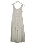 Monsoon White Maddi Sleeveless Embroidered Midi Dress Cream UK S - Reliked