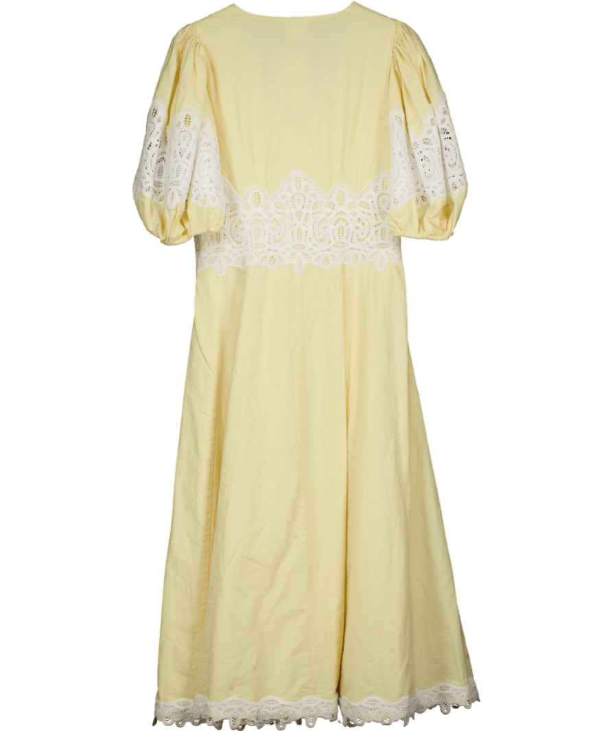 Monsoon Yellow Nancy Applique Puff - sleeve Midi Dress UK 12 - Reliked