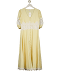 Monsoon Yellow Nancy Applique Puff - sleeve Midi Dress UK 12 - Reliked