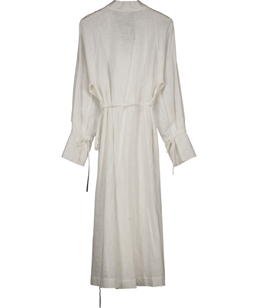 More of You White 100% Linen Long Sleeve Dress One Size - Reliked