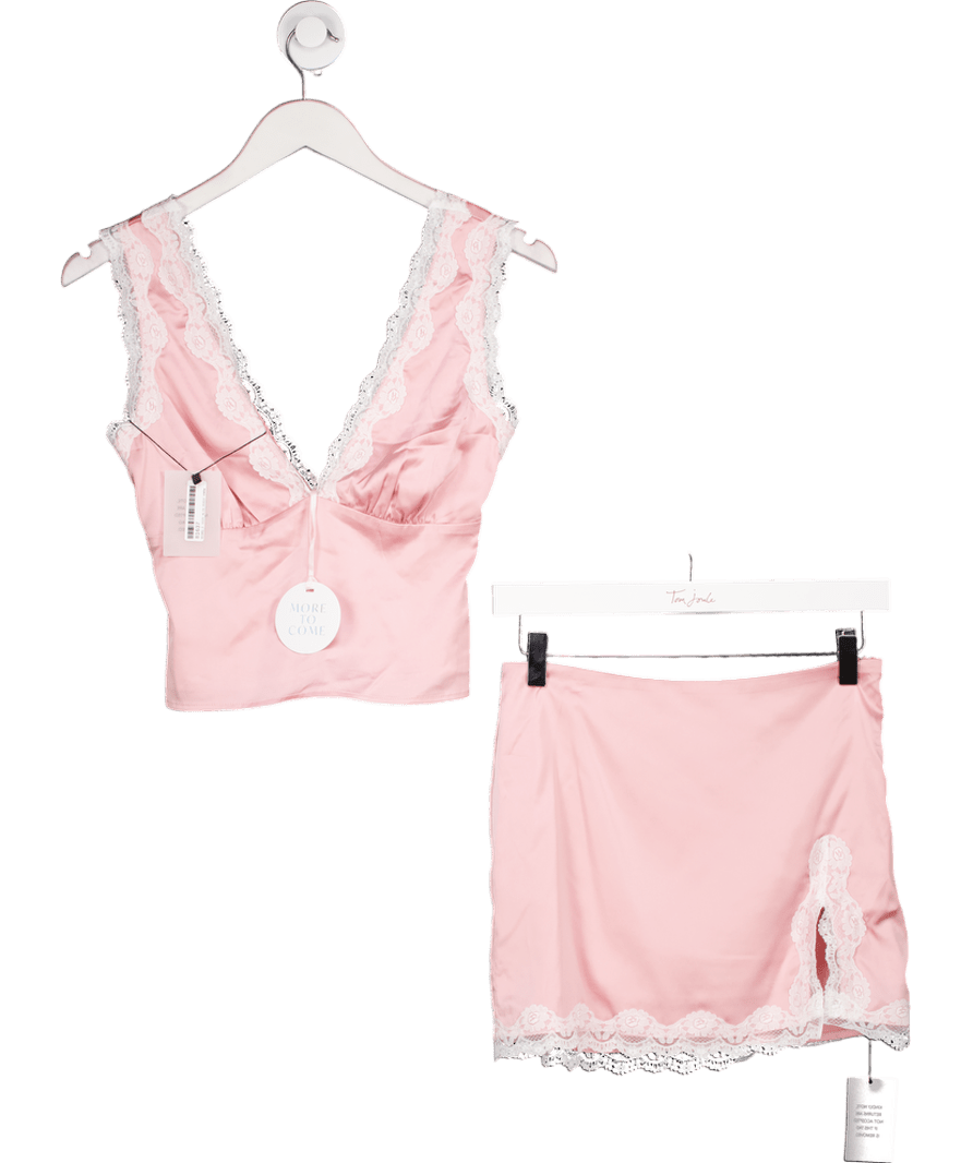 MORE TO COME 2 - piece Pink Satin And Lace Skirt Set UK XXS - Reliked