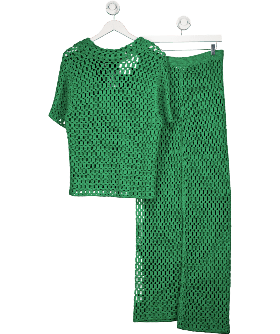 MORE TO COME Green Rue Crochet Top And Trousers Set UK S - Reliked