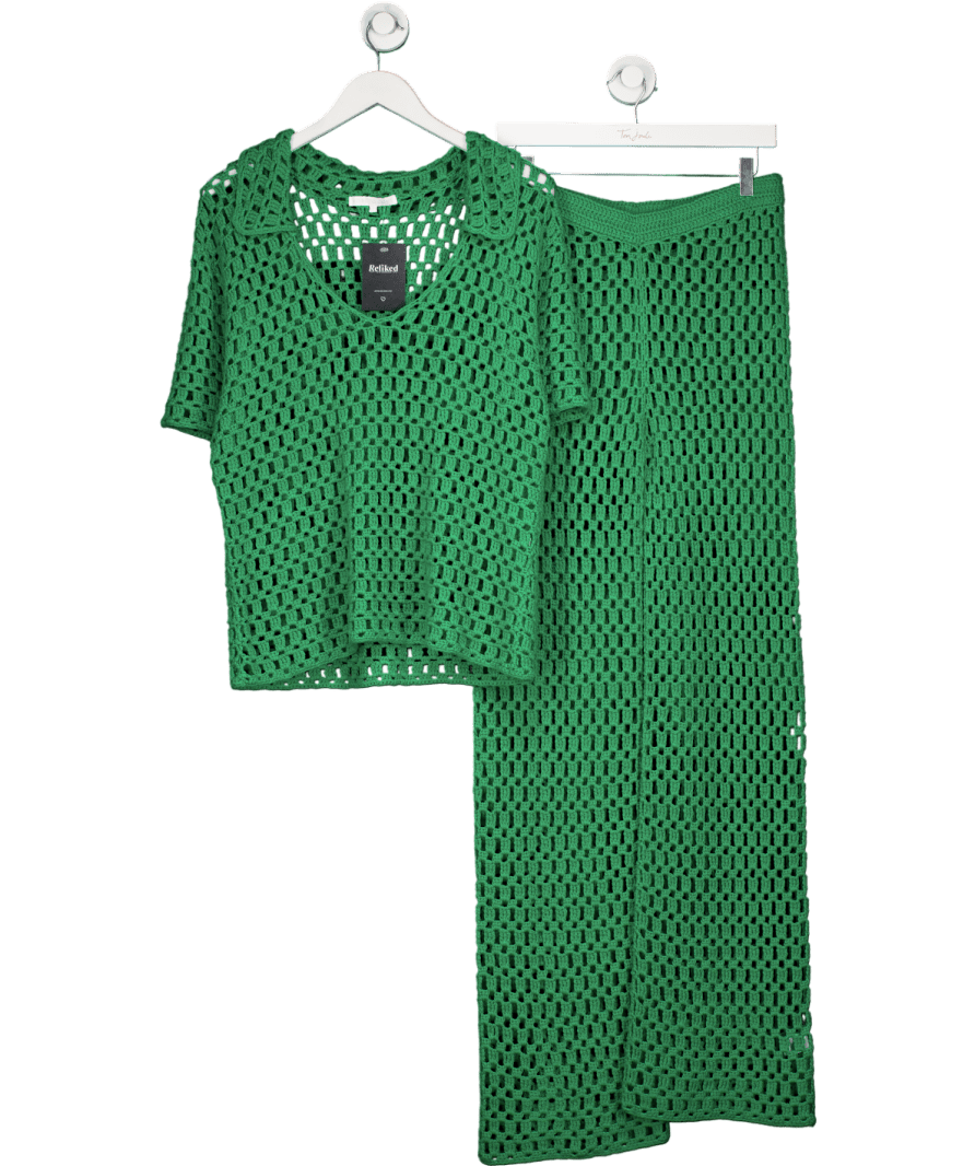 MORE TO COME Green Rue Crochet Top And Trousers Set UK S - Reliked