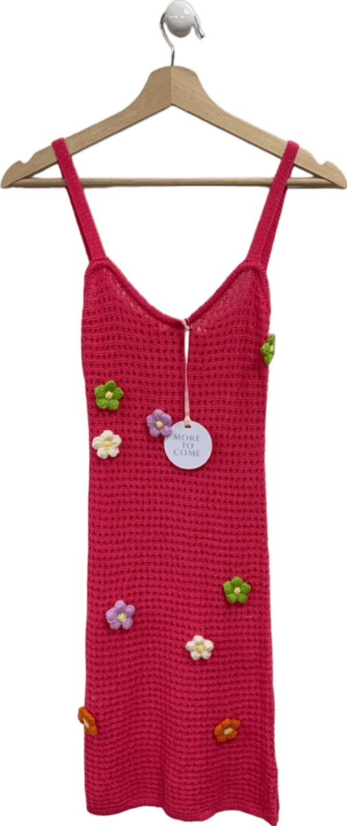 More To Come Pink Crocheted Floral Dress UK XS - Reliked