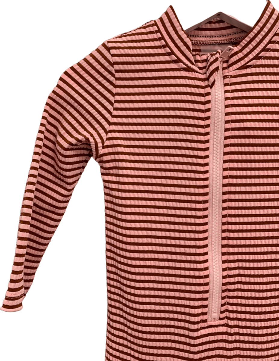 MORI Pink Striped Baby Zip One - Piece 6 - 9 months - Reliked