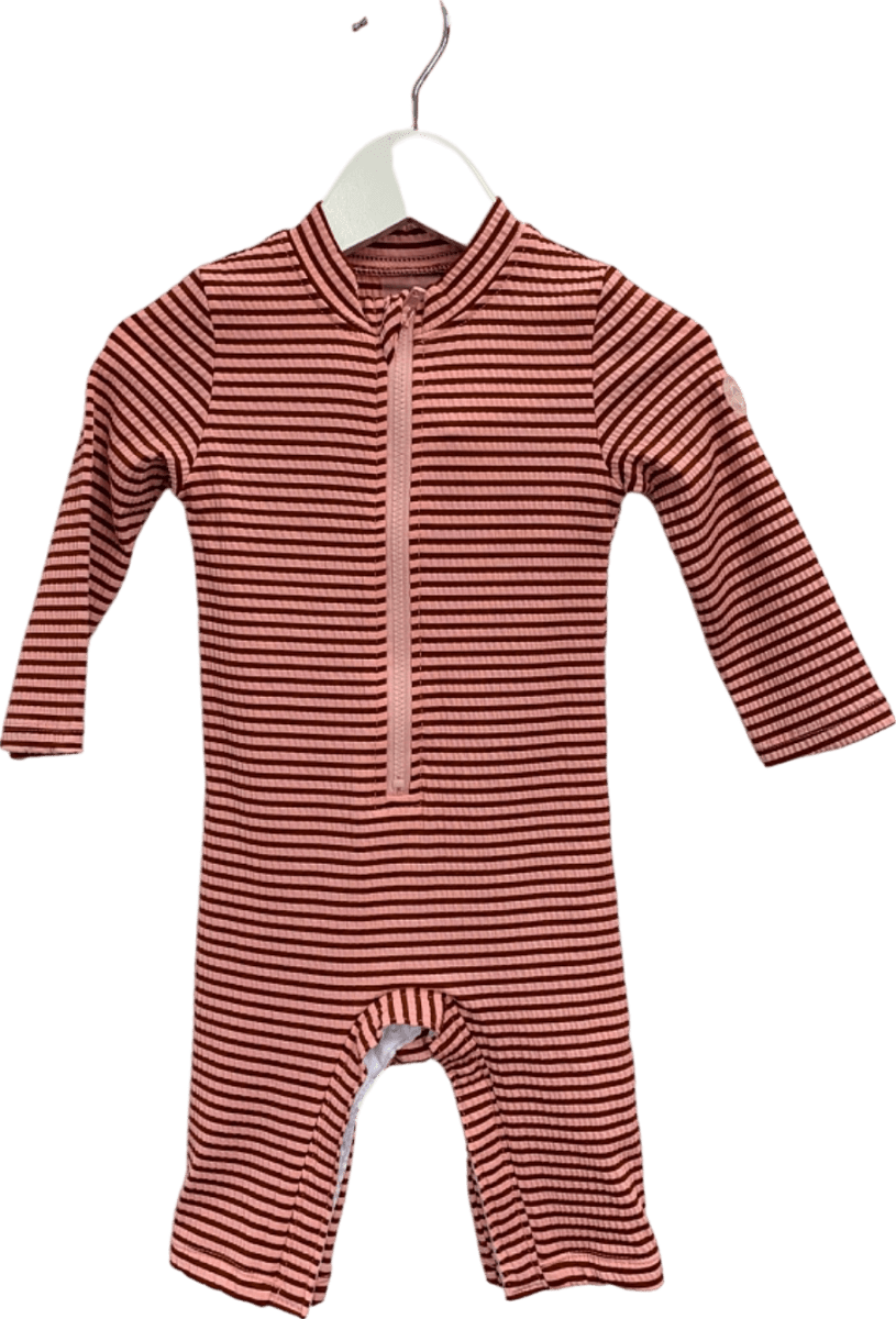 MORI Pink Striped Baby Zip One - Piece 6 - 9 months - Reliked