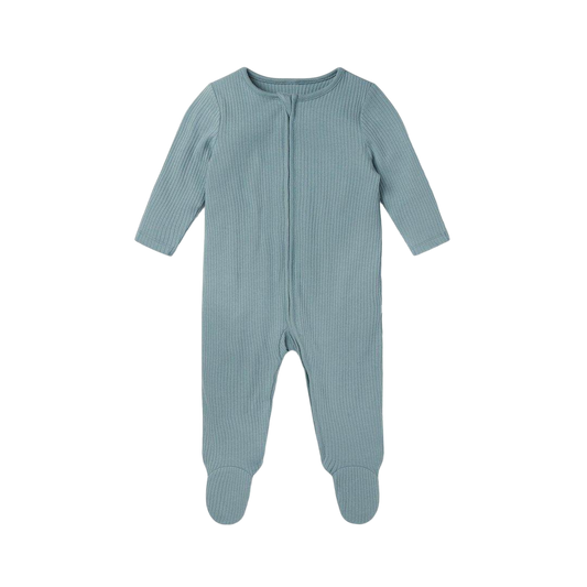 Mori Baby Blue Bamboo/organic Cotton Ribbed Clever Zip Sleepsuit BNWT 6-9 Months