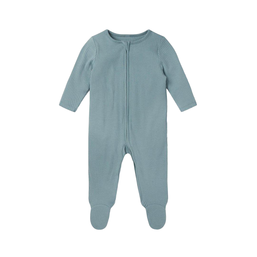 Mori Baby Blue Bamboo/organic Cotton Ribbed Clever Zip Sleepsuit BNWT 6-9 Months