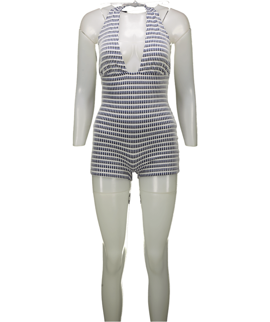 Motelrocks Blue Elvio Playsuit In Rib Stripe UK XS - Reliked