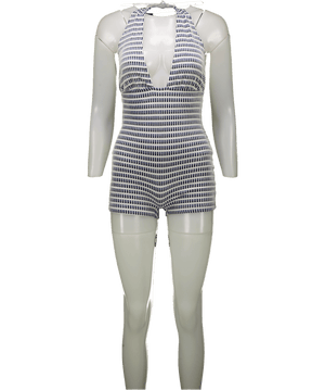 Motelrocks Blue Elvio Playsuit In Rib Stripe UK XS