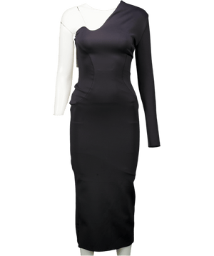 Mother Of All Black Scarlet One-shoulder Stretch-woven Midi Dress UK XS