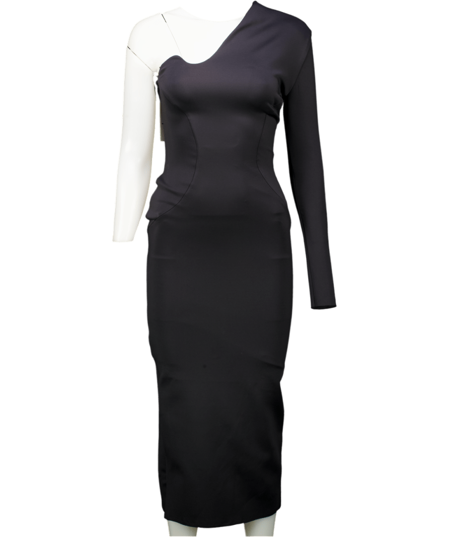 Mother Of All Black Scarlet One - shoulder Stretch - woven Midi Dress UK XS - Reliked