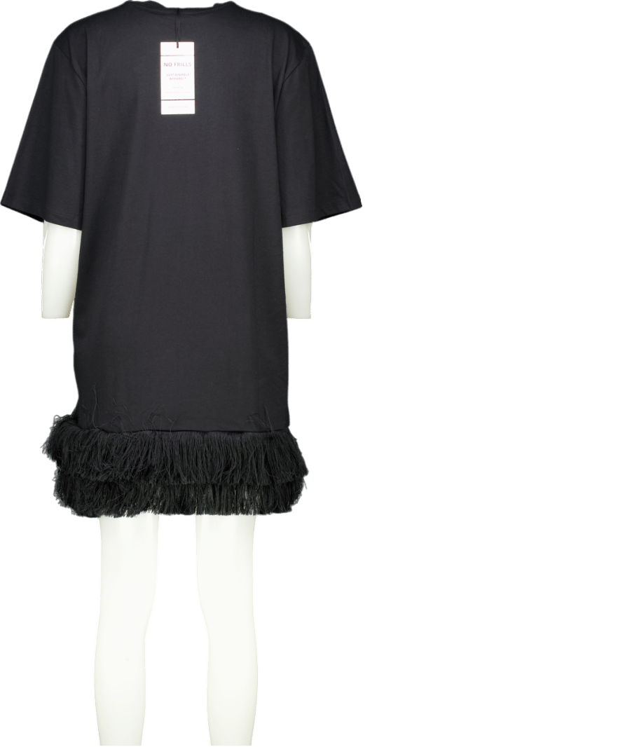 Mother of Pearl Black Mackenzie Fringed Organic Cotton T-shirt Dress UK XS - Reliked