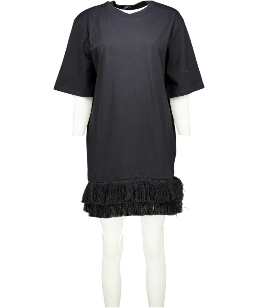 Mother of Pearl Black Mackenzie Fringed Organic Cotton T-shirt Dress UK XS - Reliked