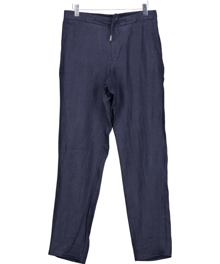 Mr Porter Blue Linen Drawstring Tapered Trousers W30 - Reliked