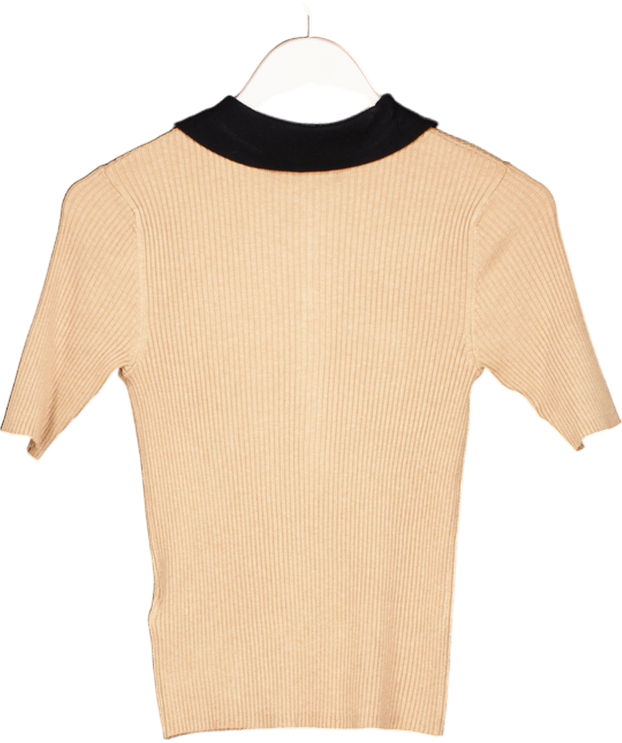 M&S Beige Camel Soft Touch Collared Knitted Top UK 8 - Reliked