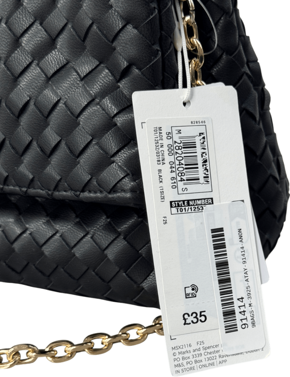 M&S Black Collection Faux Leather Woven Clutch Bag One Size - Reliked