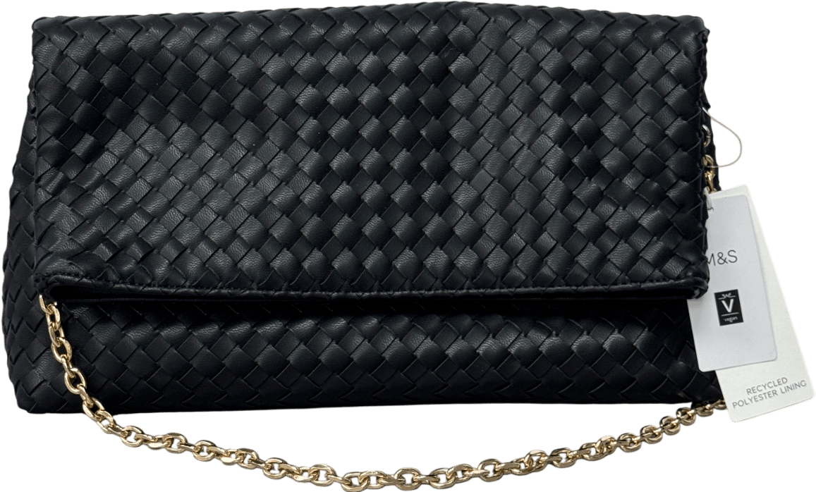 M&S Black Collection Faux Leather Woven Clutch Bag One Size - Reliked