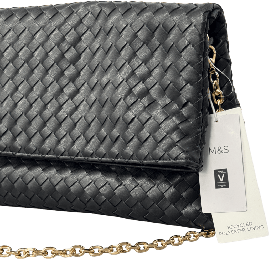 M&S Black Collection Faux Leather Woven Clutch Bag One Size - Reliked