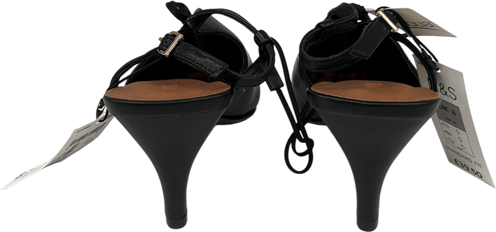 M&S Black Lace Up Stiletto Heel Slingback Shoes UK 8 EU 41 👠 - Reliked