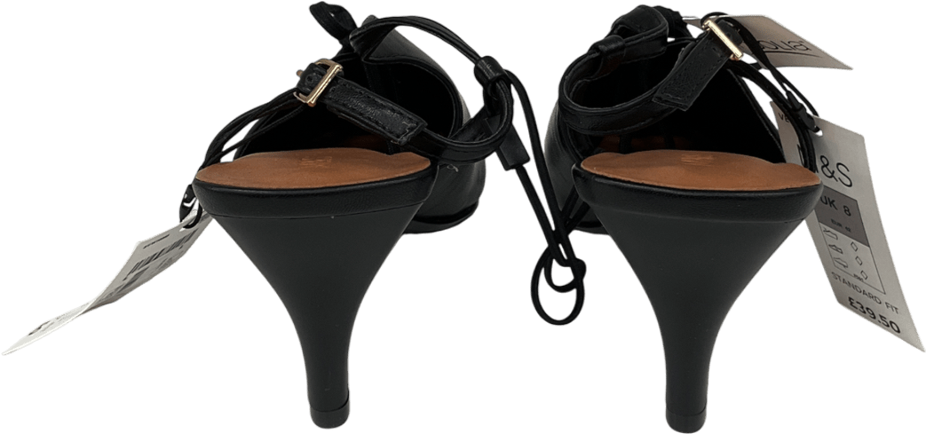 M&S Black Lace Up Stiletto Heel Slingback Shoes UK 8 EU 41 👠 - Reliked