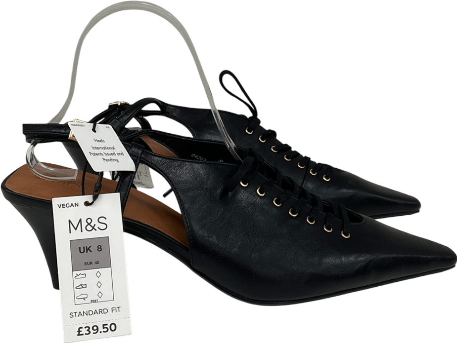 M&S Black Lace Up Stiletto Heel Slingback Shoes UK 8 EU 41 👠 - Reliked