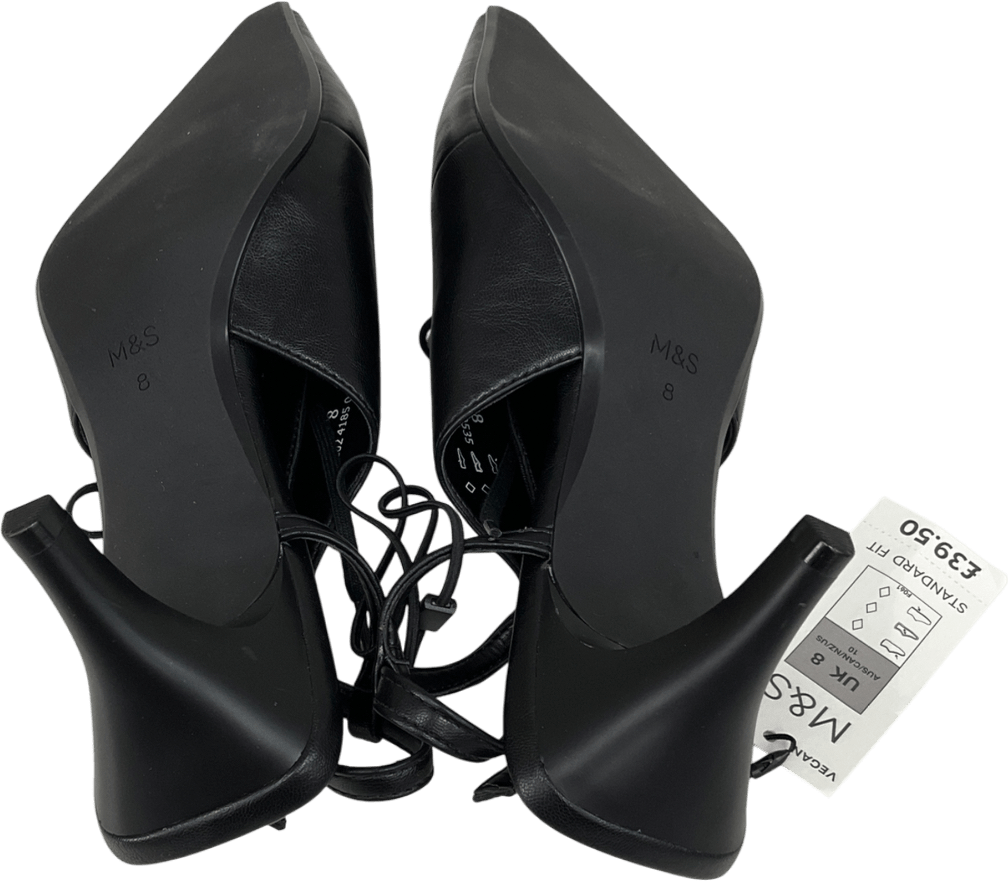 M&S Black Lace Up Stiletto Heel Slingback Shoes UK 8 EU 41 👠 - Reliked