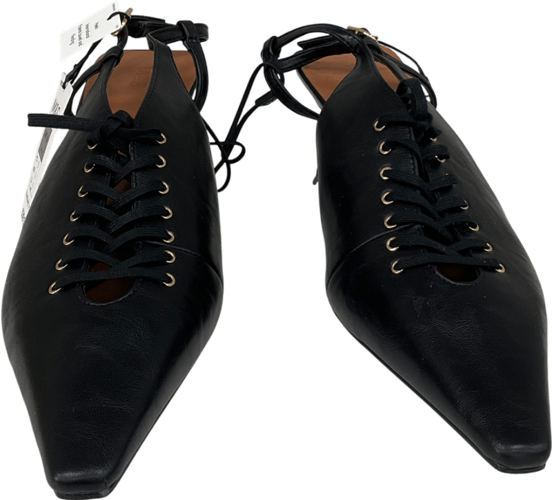 M&S Black Lace Up Stiletto Heel Slingback Shoes UK 8 EU 41 👠 - Reliked