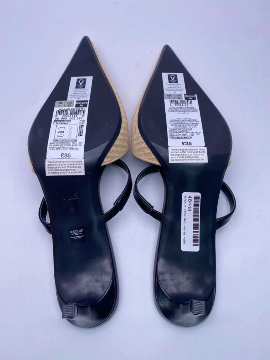 M&S Black Woven Pointed Toe Heeled Mules UK 8 EU 41 👠 - Reliked