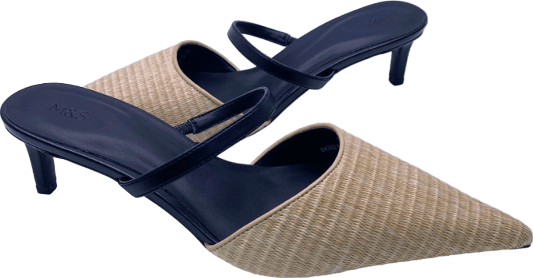 M&S Black Woven Pointed Toe Heeled Mules UK 8 EU 41 👠 - Reliked