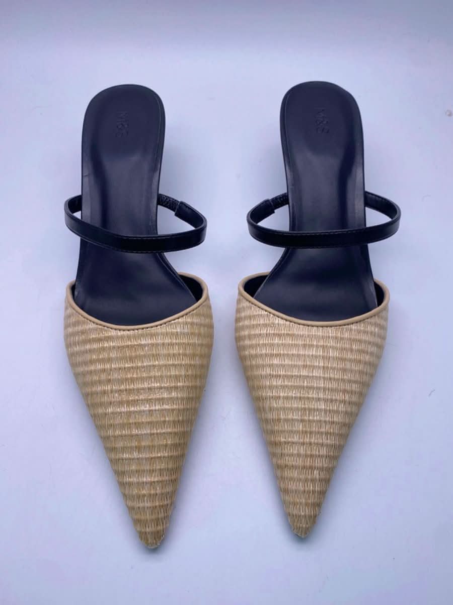M&S Black Woven Pointed Toe Heeled Mules UK 8 EU 41 👠 - Reliked