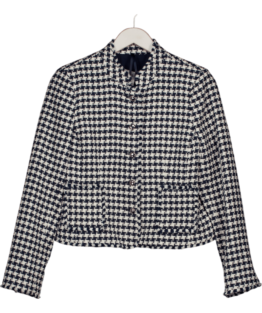 M&S Blue Navy / White Houndstooth Tweed Jacket With Silver Buttons UK 8 - Reliked