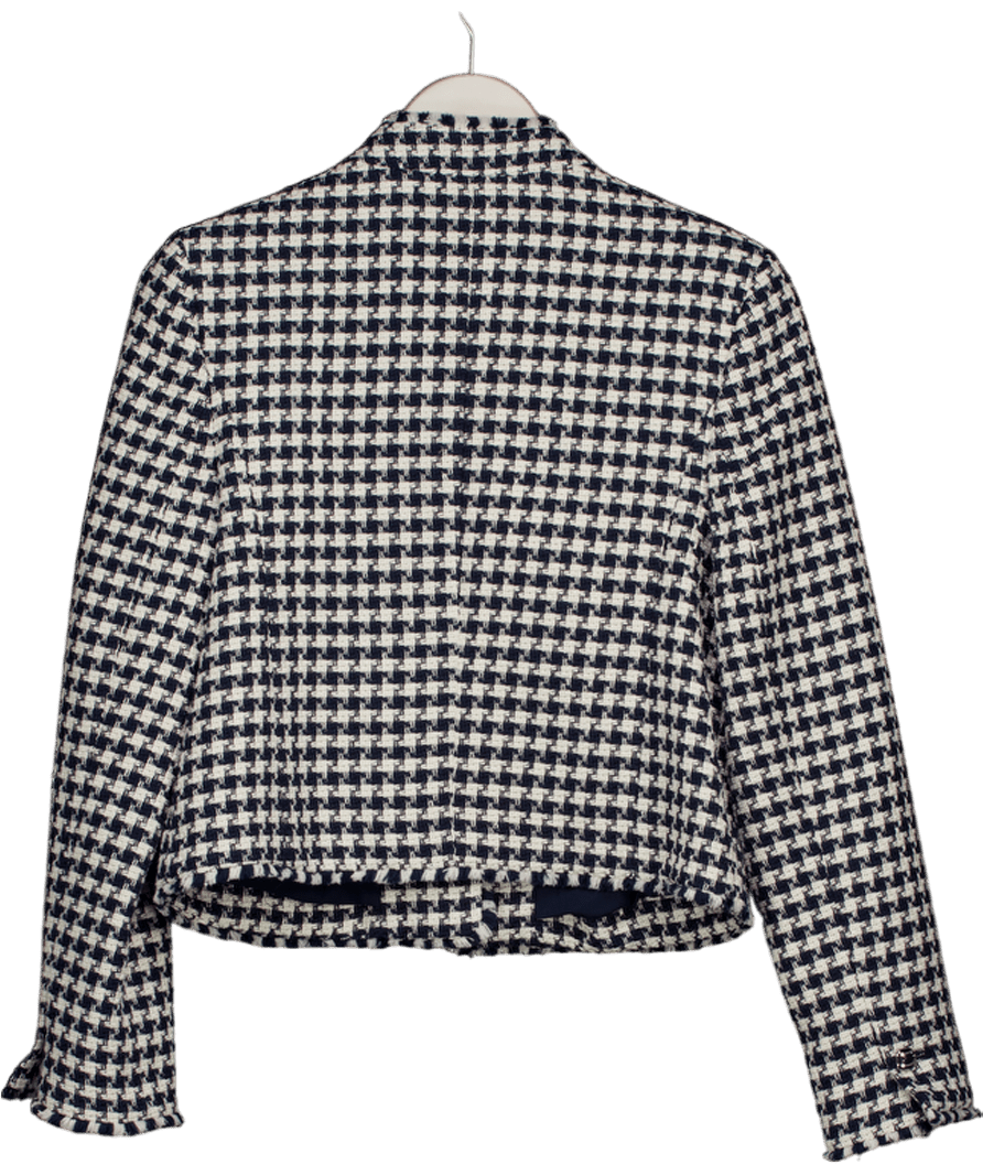 M&S Blue Navy / White Houndstooth Tweed Jacket With Silver Buttons UK 8 - Reliked