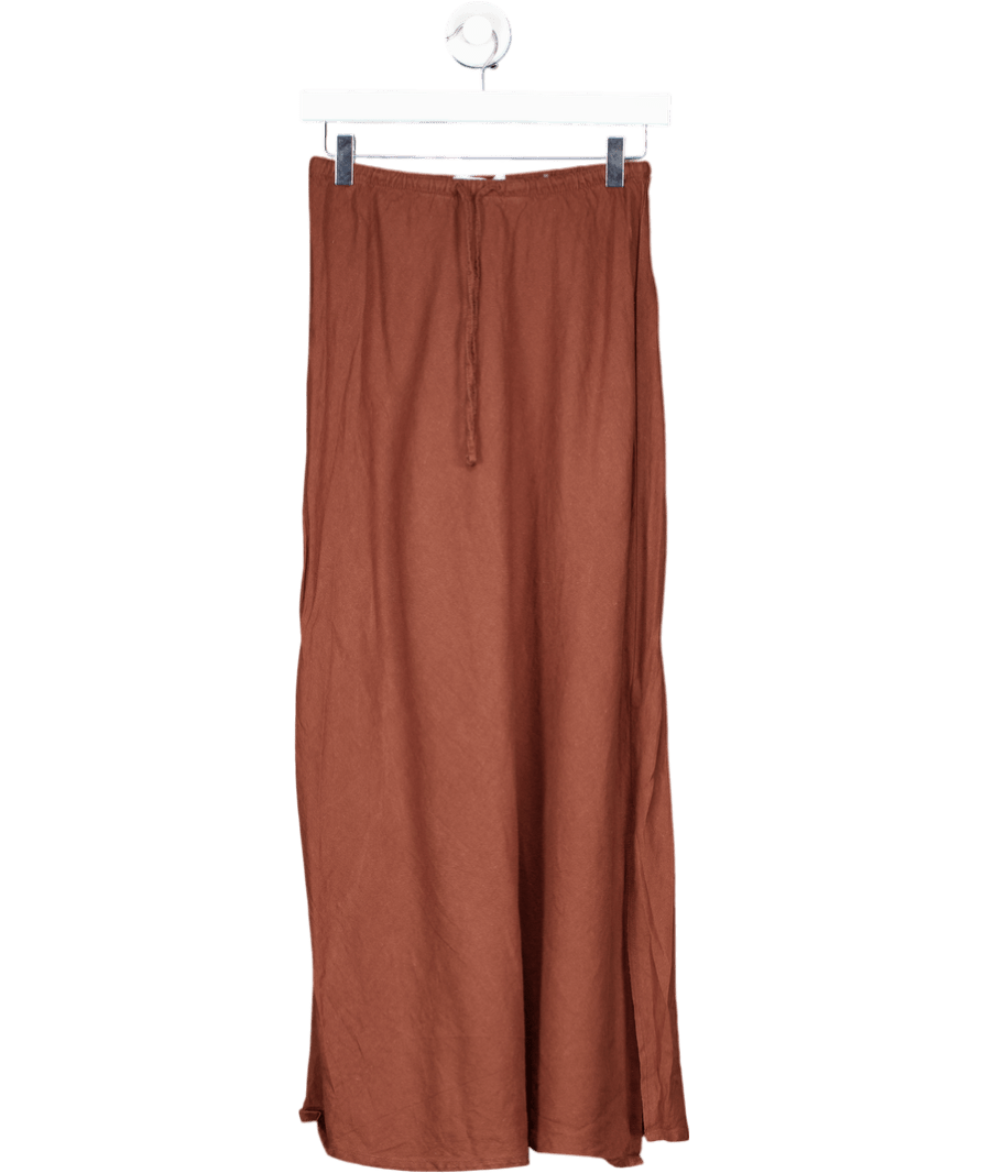 M&S Brown Linen Blend Midi Skirt UK 6 - Reliked
