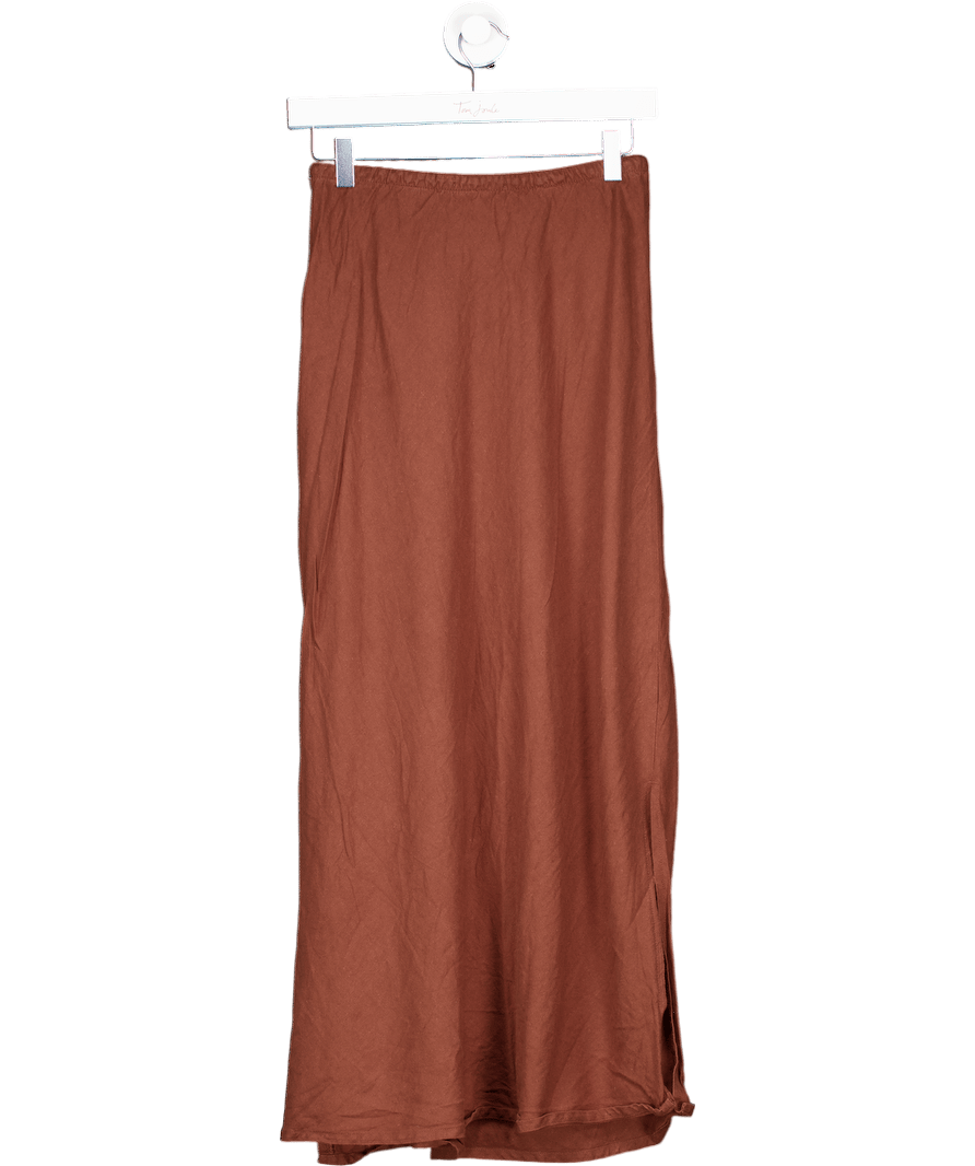 M&S Brown Linen Blend Midi Skirt UK 6 - Reliked