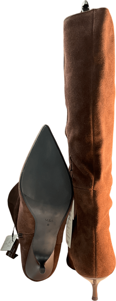 M&S Brown Suede Kitten Heel Knee High Boots UK 8 EU 41 👠 - Reliked