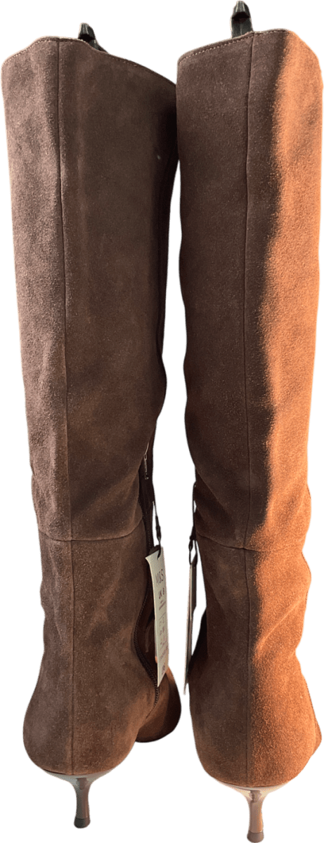 M&S Brown Suede Kitten Heel Knee High Boots UK 8 EU 41 👠 - Reliked