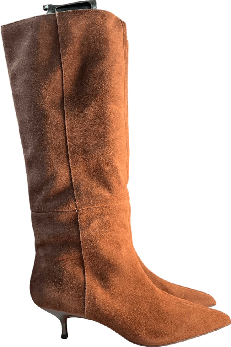 M&S Brown Suede Kitten Heel Knee High Boots UK 8 EU 41 👠 - Reliked