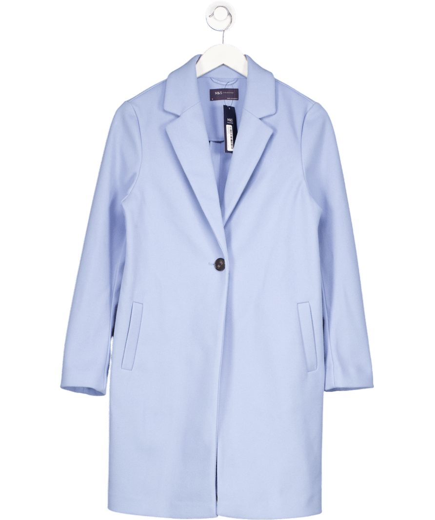 M&S Collection Corn Flower Blue Wool Look Single Breasted Coat UK 6 - Reliked