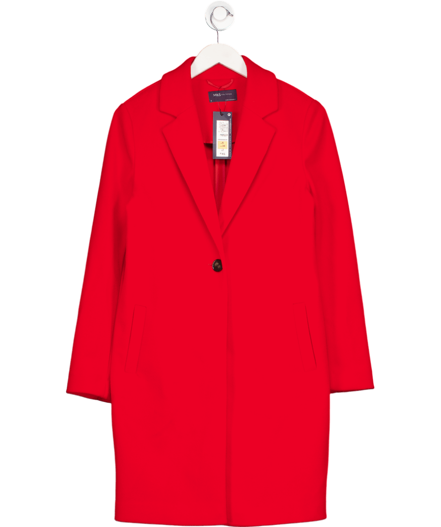 M&S Collection Red Wool Look Single Breasted Coat UK 6 - Reliked