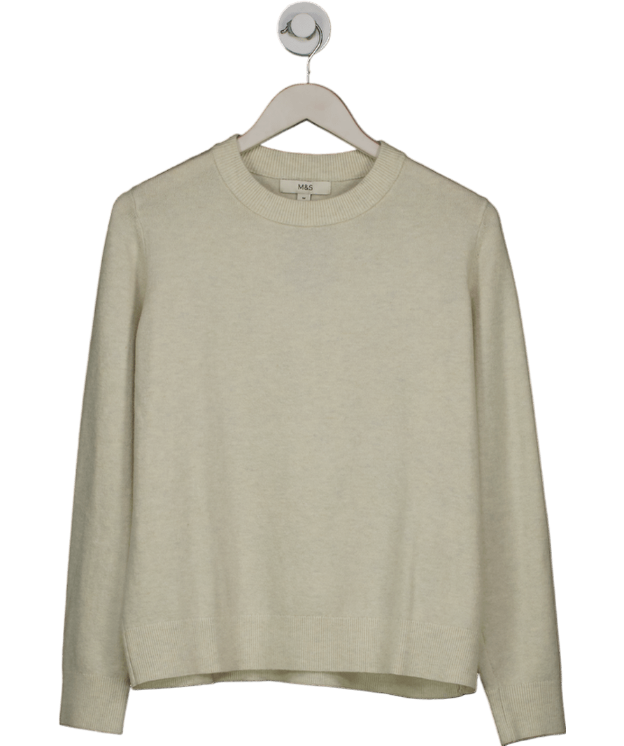 M&S Cream Crew Neck Wool Blend Jumper UK M - Reliked