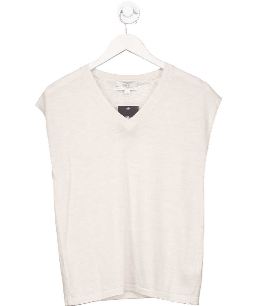 M&S Cream Extra Fine Merino Wool Tank Top UK S - Reliked