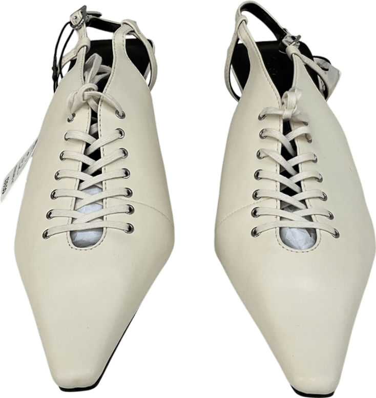 M&S Cream Lace Up Stiletto Heel Slingback Shoes UK 8 EU 41 👠 - Reliked