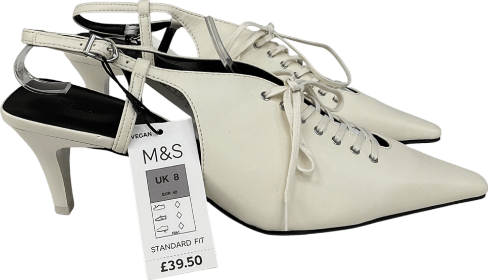 M&S Cream Lace Up Stiletto Heel Slingback Shoes UK 8 EU 41 👠 - Reliked