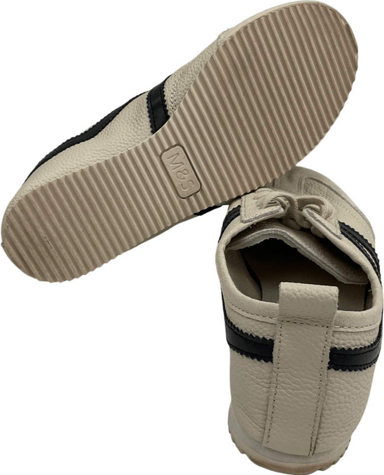 M&S Cream Leather Stripe Trainers UK 3.5 EU 36.5 👠 - Reliked