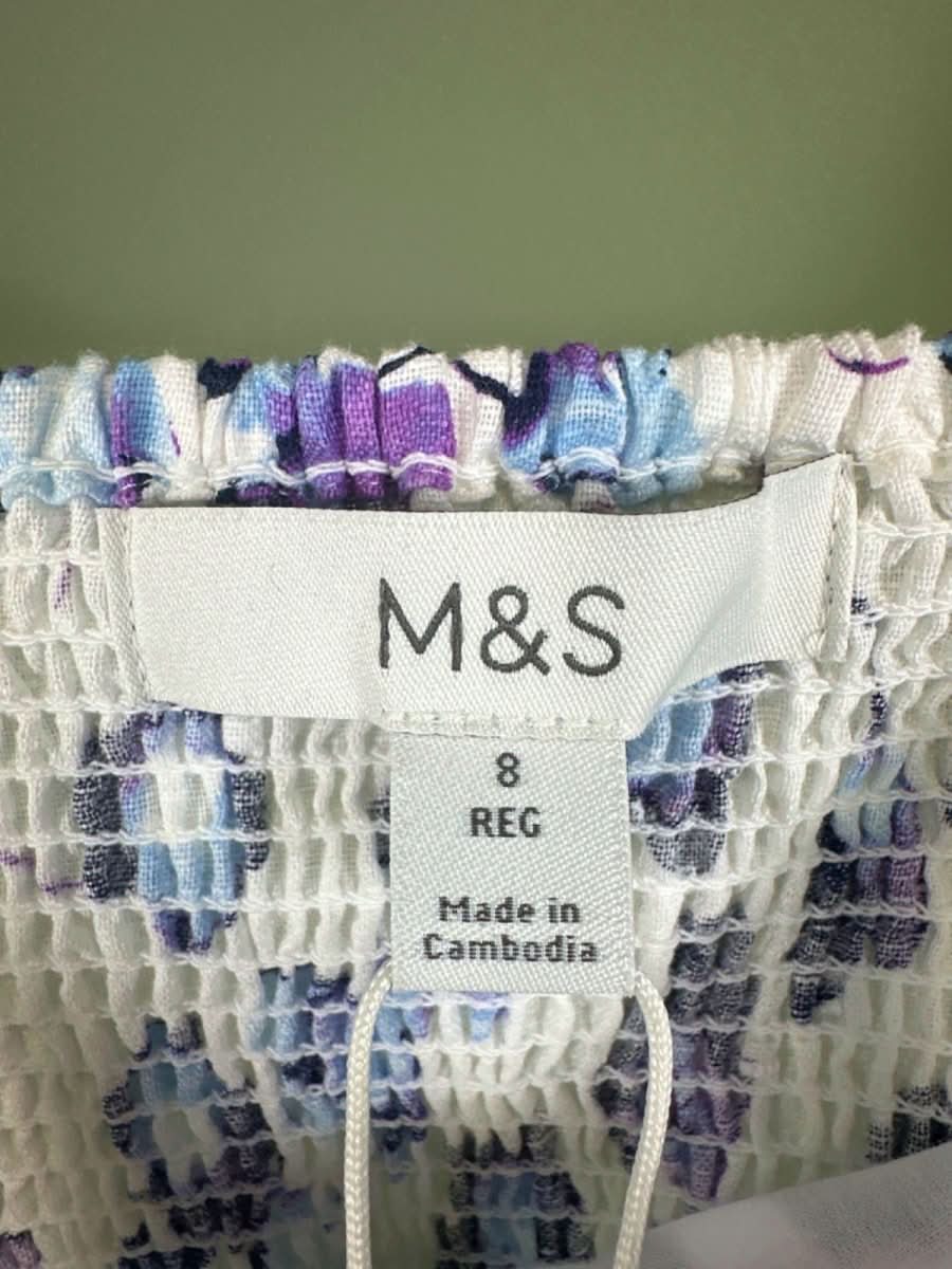 M&S Ivory Mix Floral Maxi Dress Regular Length Size UK 8 - Reliked