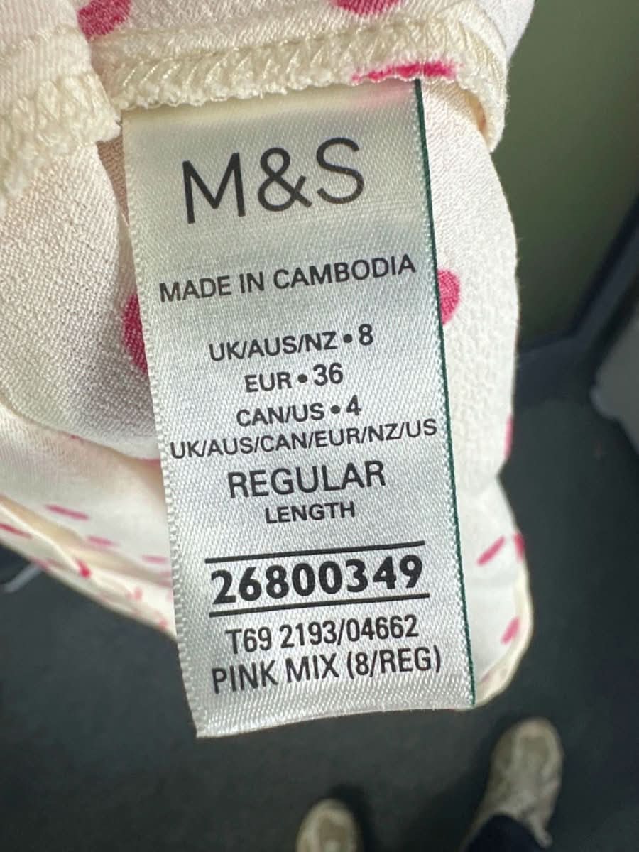 M&S Ivory/Pink Polka Dot Maxi Dress UK 8 - Reliked