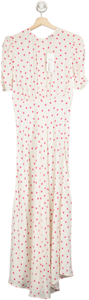 M&S Ivory/Pink Polka Dot Maxi Dress UK 8 - Reliked