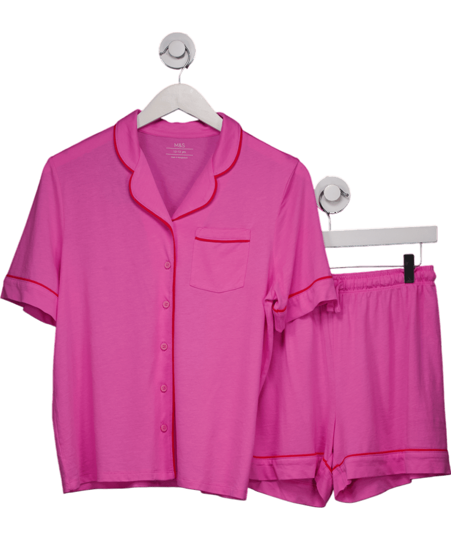 M&S Pink Satin Revere Pyjamas 13 Years - Reliked